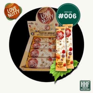Home protein nougat with whole hazelnuts and honey