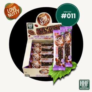 Home cocoa hazelnut bar with raisins and 20% protein